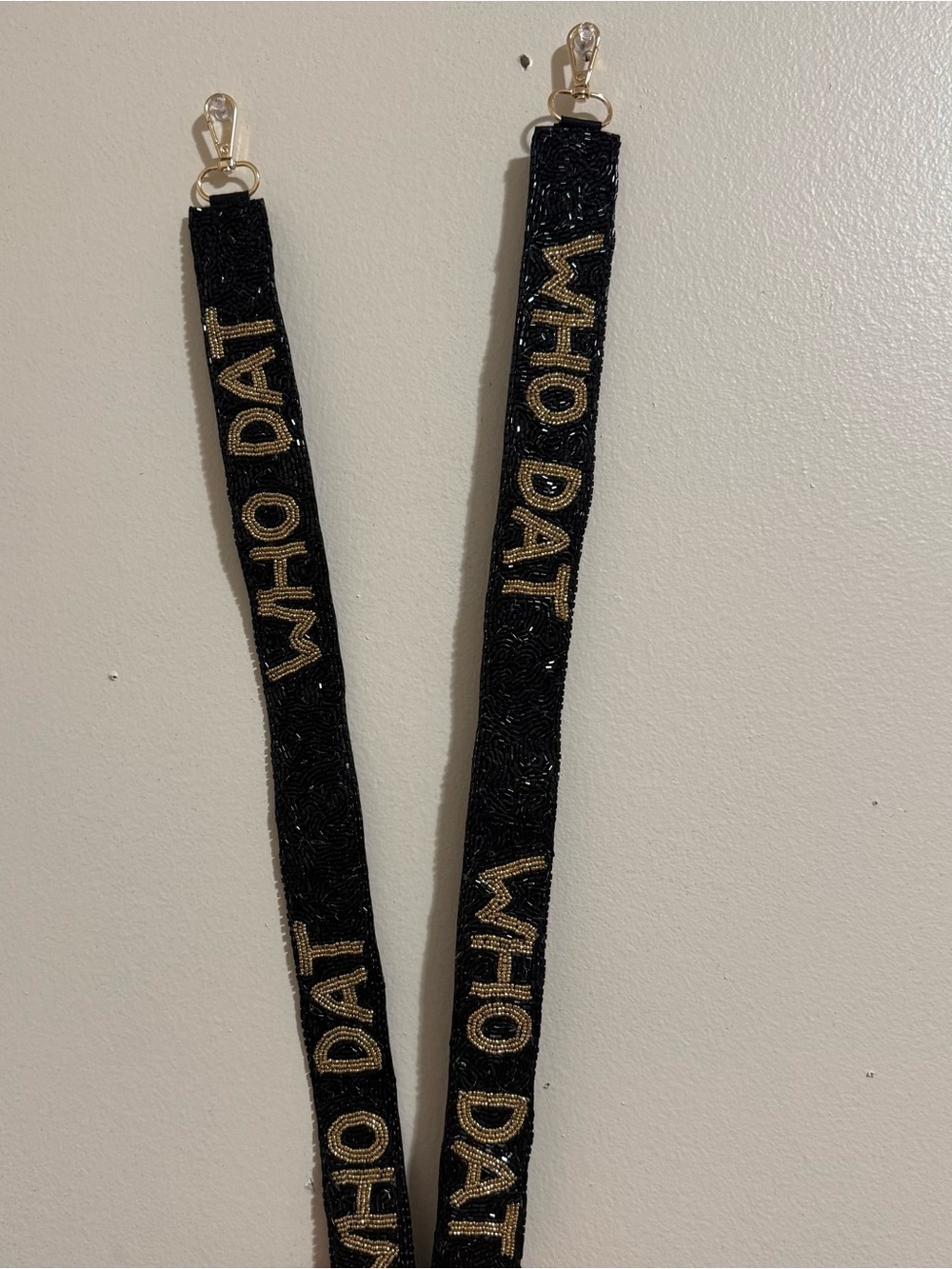🏈❤️LAST ONE! NEW Black and Gold Beaded Who Dat Purse Strap Saints - Picture 6 of 13